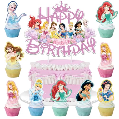 Hangsky 29 Stück Prinzessin Tortendeko Mädchen, Prinzessinnen Kuchen Deko Kindergeburtstag, Cake Topper Set, Happy Birthday Topper für Kinder Geburtstag Party Kuchen Dekoration Supplies (B) von Hangsky