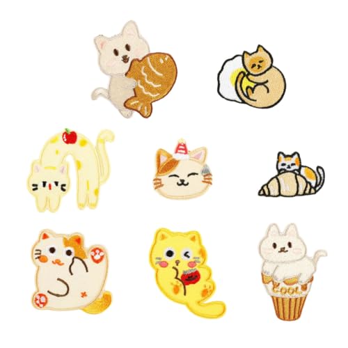 8 Stück schöne Katzen Aufnäher zum Aufbügeln bestickte Patches Cartoon Tier Aufnäher Applikationen Patches für Kleidung Hut Cartoon Tier bestickte Patches zum Aufbügeln Katzen Aufnähen Patches von Hangsu
