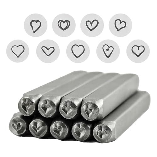 Mehrzweck-Schmuck-Stempel-Set, 9 Stück, herzförmige Designs, Stempel, 3 mm, Stahlzubehör für Bastelbedarf, Bastelwerkzeug Mehrzweck-Schmuck-Stempel-Set, 9 Stück, herzförmige Designs, Stempel, 3 mm, Stahlzubehör für Bastelbedarf, Bastelwerkzeug von Hangsu