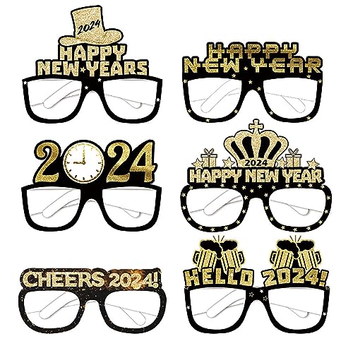 Papierbrillen mit Aufschrift "Happy New Year", Fotorequisiten, Silvester, Party, Dekoration, Weihnachtsbedarf, 6 Stück von Hangsu