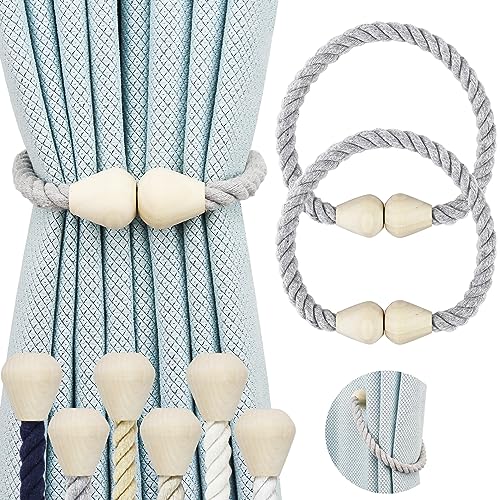 Hangtty Magnetische Vorhang-Raffhalter, 2 Stück, Baumwolle, Boho, Vorhang-Raffhalter, dekorative Seilhalter für Vorhänge, Vorhänge, Outdoor, Fensterbehandlung, Holdbacks, Grau von Hangtty