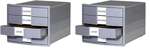 HAN 10128-18 Schubladenbox, Grau, 4 Schubladen (Packung mit 2) von Hanlesi