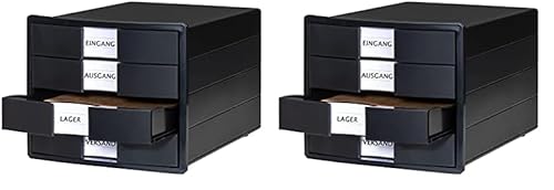 HAN Schubladenbox, Schwarz, 4 Schubladen, 10128-13 (Packung mit 2) von Hanlesi