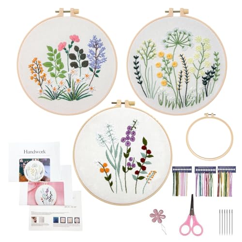 Hanlintk Stickset für Anfänger, Stickset mit Blumenmuster und Pflanzen, mit 1 Stickrahmen, Anleitung und Werkzeug, Kreuzstichset für DIY-Kunst Hanlintk Stickset für Anfänger, Stickset mit Blumenmuster und Pflanzen, mit 1 Stickrahmen, Anleitung und Werkzeug, Kreuzstichset für DIY-Kunst von Hanlintk