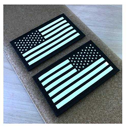 2 x 3,5 cm, schwarz-weiß, leuchtet im Dunkeln, US-USA-amerikanische Flagge, taktische Patches vorwärts und umgekehrt (1 links + 1 rechts) von Hannah Fit