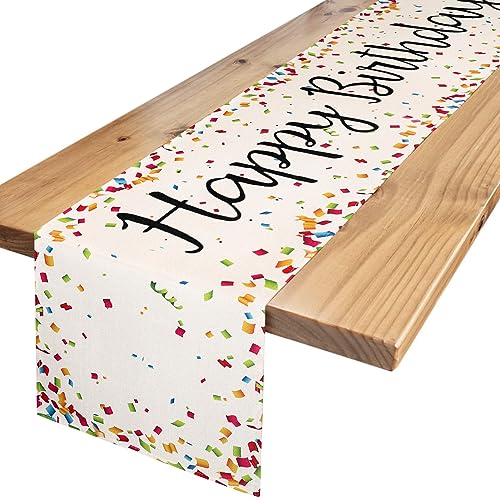 Tischläufer Birthday Tischläufer Geburtstag Weiß Leinentischläufer 40x140 Alles Gute Zum Geburtstag Tischläufer Feiern Geburtstagsfeier Tischdekoration mit Bunt Blinkenden Geschredderten Stücken von Hanrunsi