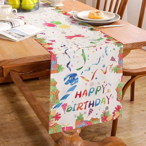 Tischläufer Geburtstag mit Geschenkboxen Feiern Sie Alles Gute zum Geburtstag Tischläufer Frühling Sommer Ballon Schleifenknoten Buntes Band Tischläufer Feiertag Essen Tischdecke Deko 33x183cm Tischläufer Geburtstag mit Geschenkboxen Feiern Sie Alles Gute zum Geburtstag Tischläufer Frühling Sommer Ballon Schleifenknoten Buntes Band Tischläufer Feiertag Essen Tischdecke Deko 33x183cm von Hanrunsi