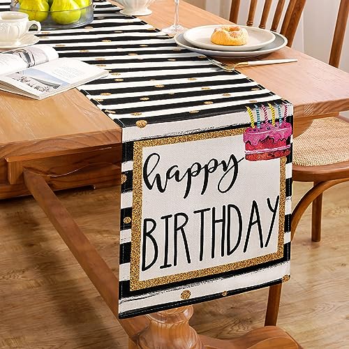 Tischläufer Schwarz Birthday Geburtstagstischläufer Schwarze Streifen Geburtstagstischläufer mit Goldenen Punkten Kuchenkerzen Tischläufer Wäsche Küche Esstischdekoration Home Party Dekor 33 x 183 Tischläufer Schwarz Birthday Geburtstagstischläufer Schwarze Streifen Geburtstagstischläufer mit Goldenen Punkten Kuchenkerzen Tischläufer Wäsche Küche Esstischdekoration Home Party Dekor 33 x 183 von Hanrunsi