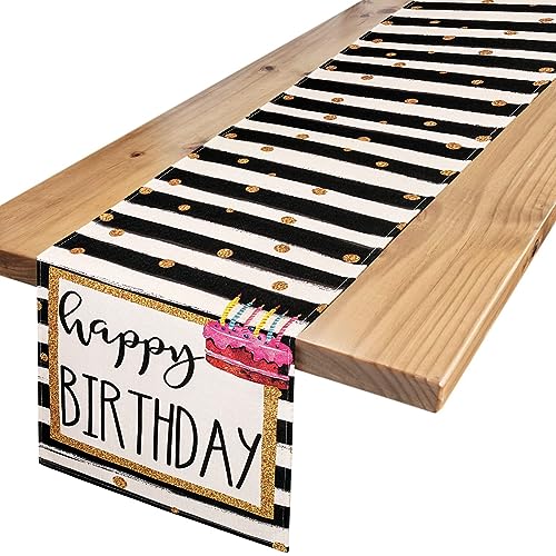 Tischläufer Schwarz Birthday Streifen Geburtstagstischläufer mit Goldenen Punkten Kuchenkerzen Tischläufer Küche Esstischdekoration für Den Innenbereich Im Freien Party Dekor 40x140 Tischläufer Schwarz Birthday Streifen Geburtstagstischläufer mit Goldenen Punkten Kuchenkerzen Tischläufer Küche Esstischdekoration für Den Innenbereich Im Freien Party Dekor 40x140 von Hanrunsi