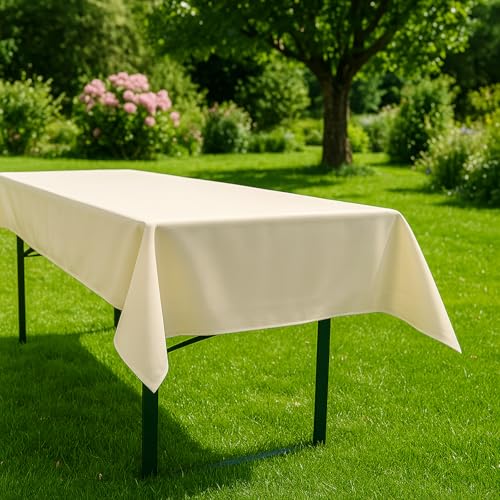 10er Pack Biertisch Tischdecke Polyester - Pflegeleicht, Bügelfrei, Schadstoffgeprüfter Stoff - Für Bierzelt- und Festzeltgarnitur (Creme, 80x250 cm) von Hans-Textil-Shop