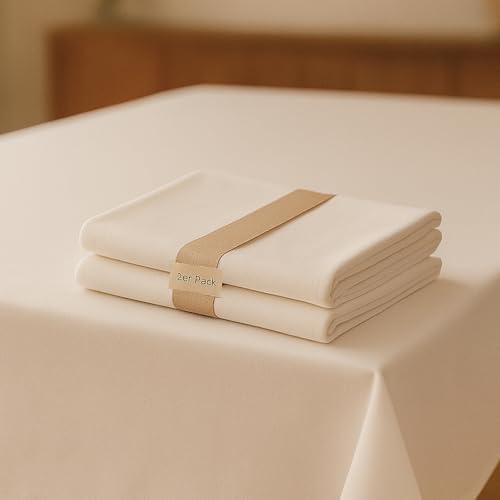 2er Pack Tischdecke Weiß 100% Baumwolle Linon - Kochfest, Wiederverwendbar, Tischtuch für Hotel, Messe, Gastronomie & Zuhause (130x220 cm, 2 Stück) von Hans-Textil-Shop