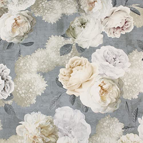 Blumenstoff "White Flowers" mit Pfingstrosen und Rosen – 140 cm Baumwollstoff für Tischdecken, Vorhänge & Deko (200 g/m², 100% Baumwolle, 30°C waschbar) von Hans-Textil-Shop