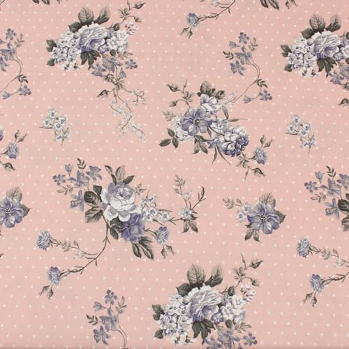 Dirndlstoff Trachtenstoff Meterware 100% Baumwolle - 1 Meter Stoff, Tracht, Dirndl, Landhaus, Schürze, Bluse, Kleid, Rock, Kissen, Vorhänge, Deko (Punkte Blätter Blumen Rosa) von Hans-Textil-Shop