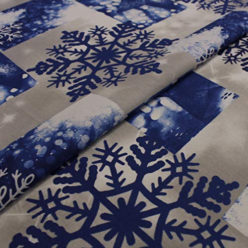 Hans-Textil-Shop 1 Meter Stoff Meterware Schneeflocken Blau - Für Winter, Weihnachten, Deko, Tischdecke, Kinder, Nähen, Basteln von Hans-Textil-Shop