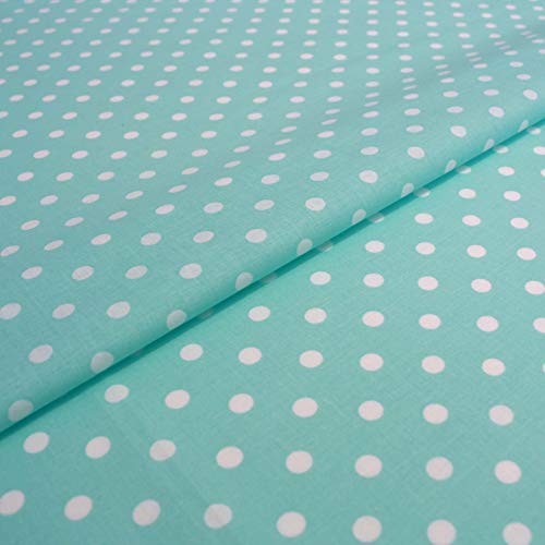 Hans-Textil-Shop Baumwollstoff Mint Grün Gepunktet – Stoff Meterware 140 cm – Mintgrüner Stoff mit weißen Punkten – Punkte Stoff Baumwolle für Kissen, Bettwäsche, Kinderstoff, Deko, Bekleidung von Hans-Textil-Shop