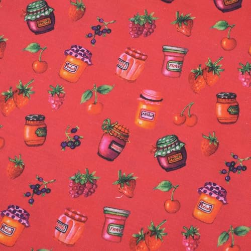 Hans-Textil-Shop - Stoff Meterware Patchwork Baumwolle - 1 Meter, Einkochen, Einmachen, Gläser, Kinder, Dekoration, Kissenbezüge, Bettwäsche, Kleidung (Marmelade Konfitüre) von Hans-Textil-Shop