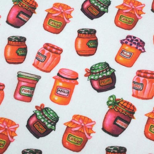 Hans-Textil-Shop - Stoff Meterware Patchwork Baumwolle - 1 Meter, Einkochen, Einmachen, Gläser, Kinder, Dekoration, Kissenbezüge, Bettwäsche, Kleidung (Marmelade Marmeladengläser) von Hans-Textil-Shop