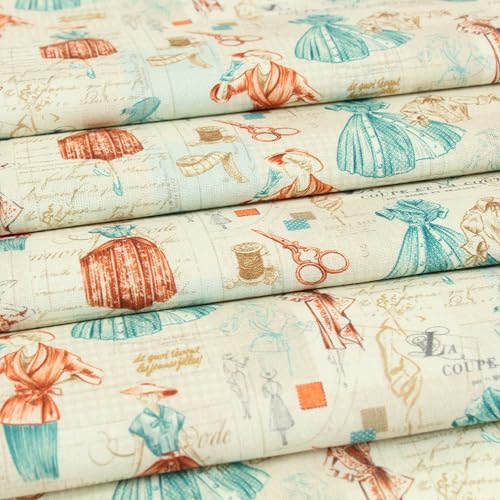 Hans-Textil-Shop - Stoff Meterware Vintage Mode Muster Baumwolle - 1 Meter, Modeliebhaber, Schneider, Nähen, Dekoration, Kissenbezüge, Bettwäsche, Kleidung von Hans-Textil-Shop