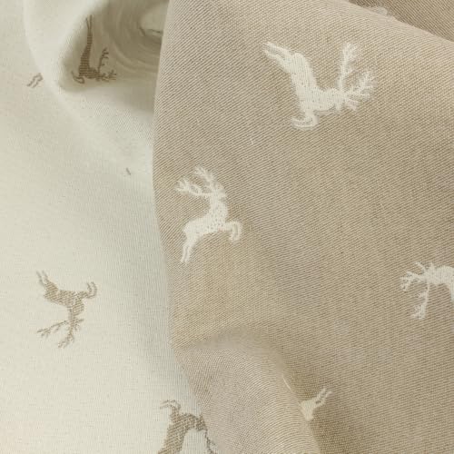 Jacquard Polsterstoff Hirsch Meterware 280 cm breit - 1 Meter, Landhaus, Vorhangstoff, Tischdecke, Bezüge, Möbel, Deko, Weihnachten (Beige) von Hans-Textil-Shop