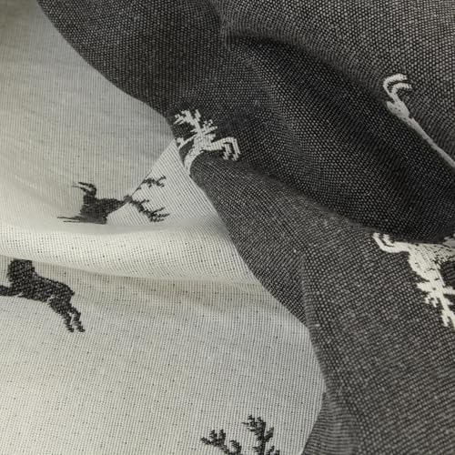 Jacquard Polsterstoff Hirsch Meterware 280 cm breit - 1 Meter, Landhaus, Vorhangstoff, Tischdecke, Bezüge, Möbel, Deko, Weihnachten (Grau) von Hans-Textil-Shop
