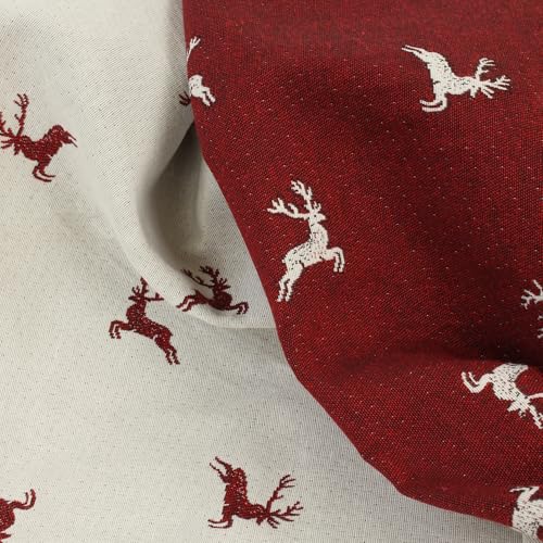 Jacquard Polsterstoff Hirsch Meterware 280 cm breit - 1 Meter, Landhaus, Vorhangstoff, Tischdecke, Bezüge, Möbel, Deko, Weihnachten (Rot) von Hans-Textil-Shop