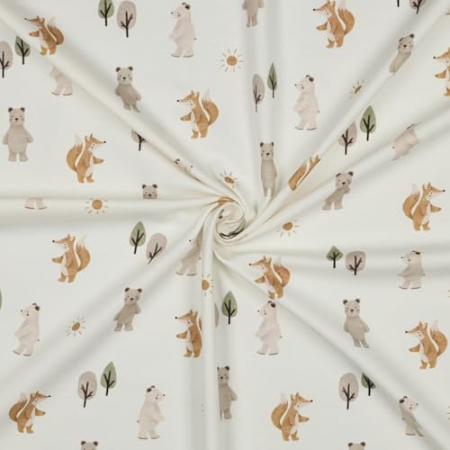 Kinder Jersey Stoff Meterware - 1 Meter, Jersey, Kinderstoff, Jerseystoff, Nähen, Baby, Jungen, Mädchen, Bekleidung, Shirt (Bär Fuchs im Wald) von Hans-Textil-Shop