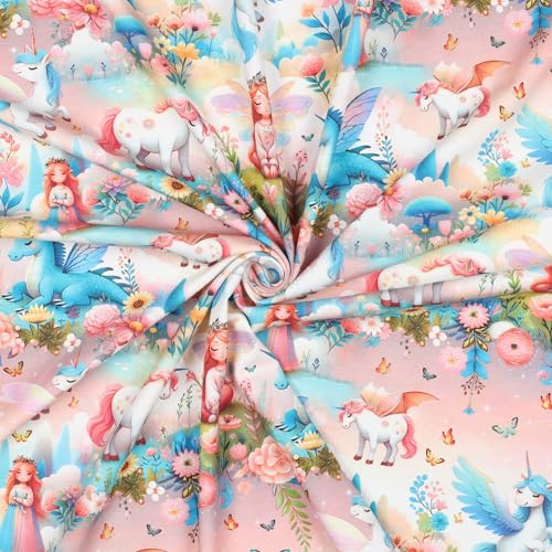 Kinder Jersey Stoff Meterware - 1 Meter, Jersey, Kinderstoff, Jerseystoff, Nähen, Baby, Jungen, Mädchen, Bekleidung, Shirt (Einhorn Märchen Fee Blau Digital) von Hans-Textil-Shop