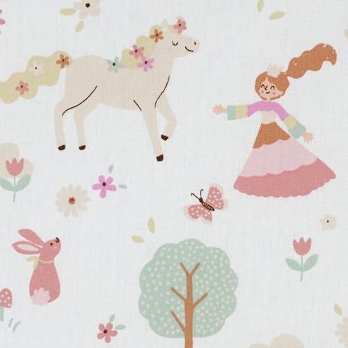 Kinderstoff Meterware Baumwolle - 1 Meter, Stoff, Baumwollstoff, Nähen, Bettwäsche, Kinder, Baby, Jungen, Mädchen, Bekleidung, Deko (Prinzessin Schloss) von Hans-Textil-Shop