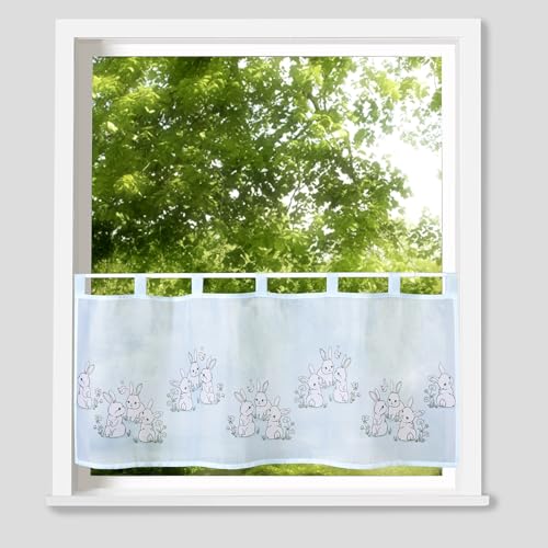 Scheibengardine 45x120 cm Hasen Hellblau - Fenster Deko Frühling Hase Ostern Kinder Zimmer Scheibengardine 45x120 cm Hasen Hellblau - Fenster Deko Frühling Hase Ostern Kinder Zimmer von Hans-Textil-Shop