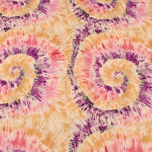 Stoff Meterware Batik Spirale Viskose - 1 Meter, Punkte, Blumen, Natur, Hose, Hemd, Kleid, Rock, Bluse, Tunika, Hippie, Deko (Orange Lila Rot) von Hans-Textil-Shop