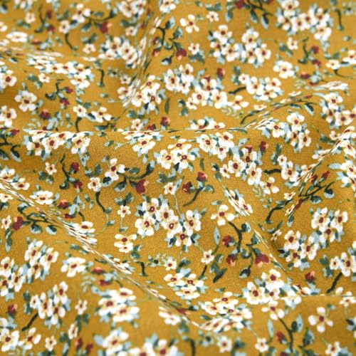 Stoff Meterware Blüten Blumen Pflanzen Baumwolle - 1 Meter, geblümt, Blumenstoff, Blümchen, Kissen, Bettwäsche, Kinder, Bekleidung, Sommer, Basteln, Nähen, Deko, DIY (Blumen Blüten Knospen Ocker) von Hans-Textil-Shop