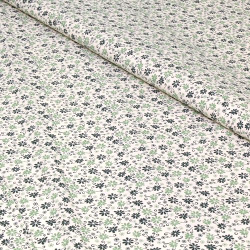 Stoff Meterware Blüten Blumen Pflanzen Baumwolle - 1 Meter, geblümt, Blumenstoff, Blümchen, Kissen, Bettwäsche, Kinder, Bekleidung, Sommer, Basteln, Nähen, Deko, DIY (Blumen Lilla Grün) von Hans-Textil-Shop