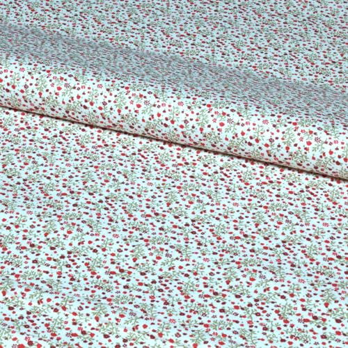 Stoff Meterware Blüten Blumen Pflanzen Baumwolle - 1 Meter, geblümt, Blumenstoff, Blümchen, Kissen, Bettwäsche, Kinder, Bekleidung, Sommer, Basteln, Nähen, Deko, DIY (Blumen Reka Rot) von Hans-Textil-Shop