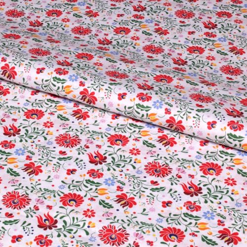 Stoff Meterware Blüten Blumen Pflanzen Baumwolle - 1 Meter, geblümt, Blumenstoff, Blümchen, Kissen, Bettwäsche, Kinder, Bekleidung, Sommer, Basteln, Nähen, Deko, DIY (Blumenmuster Kalocsa klein Weiß) von Hans-Textil-Shop