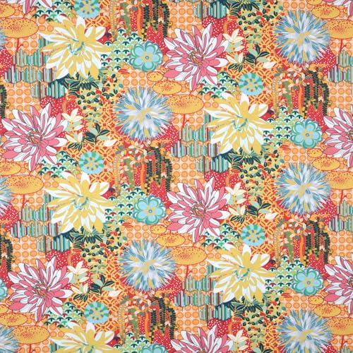 Stoff Meterware Blüten Blumen Pflanzen Baumwolle - 1 Meter, geblümt, Blumenstoff, Blümchen, Kissen, Bettwäsche, Kinder, Bekleidung, Sommer, Basteln, Nähen, Deko, DIY (Bunte Dahlien) von Hans-Textil-Shop