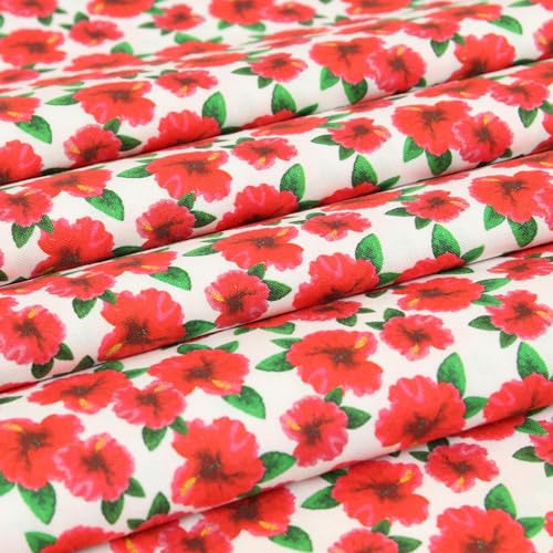 Stoff Meterware Blüten Blumen Pflanzen Baumwolle - 1 Meter, geblümt, Blumenstoff, Blümchen, Kissen, Bettwäsche, Kinder, Bekleidung, Sommer, Basteln, Nähen, Deko, DIY (Hibiskus) von Hans-Textil-Shop