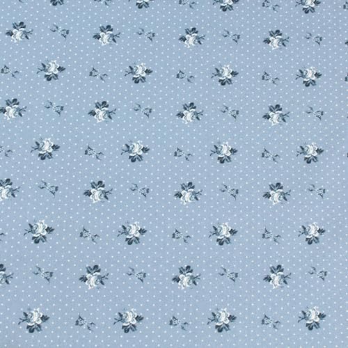 Stoff Meterware Blüten Blumen Pflanzen Baumwolle - 1 Meter, geblümt, Blumenstoff, Blümchen, Kissen, Bettwäsche, Kinder, Bekleidung, Sommer, Basteln, Nähen, Deko, DIY (Kleine Rosen Punkte Blau) von Hans-Textil-Shop