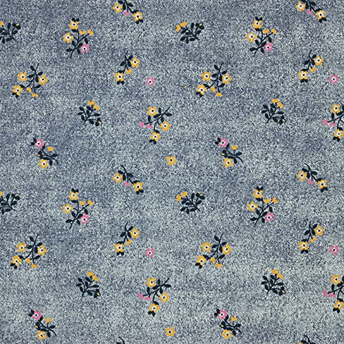 Stoff Meterware Blüten Blumen Pflanzen Baumwolle - 1 Meter, geblümt, Blumenstoff, Blümchen, Kissen, Bettwäsche, Kinder, Bekleidung, Sommer, Basteln, Nähen, Deko, DIY (Rosen Jeans Optik Orange) von Hans-Textil-Shop