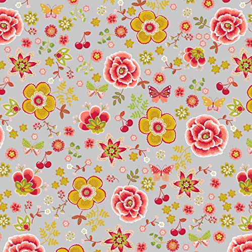 Stoff Meterware Blüten Blumen Pflanzen Baumwolle - 1 Meter, geblümt, Blumenstoff, Blümchen, Kissen, Bettwäsche, Kinder, Bekleidung, Sommer, Basteln, Nähen, Deko, DIY (Schmetterlinge Blumen) von Hans-Textil-Shop