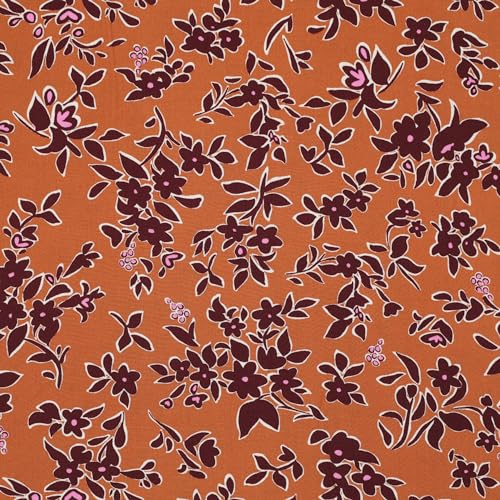 Stoff Meterware Blumen Blüten Flowers Viskose - Damen Blumen Frühling Sommer Bluse Rock Kleid Accessoires Deko (Blumen Blüten Blätter Zweige Orange) von Hans-Textil-Shop