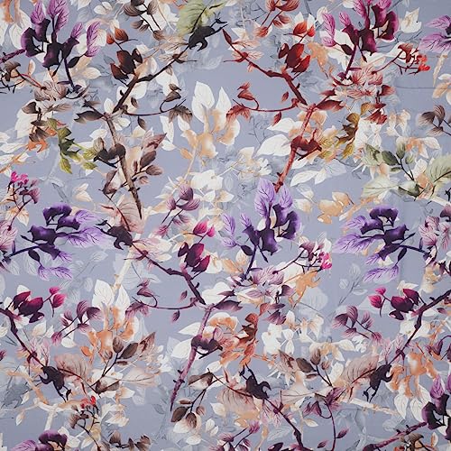 Stoff Meterware Blumen Blüten Flowers Viskose - Damen Blumen Frühling Sommer Bluse Rock Kleid Accessoires Deko (Blumenzweige Blau) von Hans-Textil-Shop