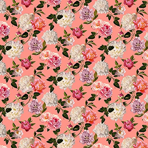 Stoff Meterware Blumen Blüten Flowers Viskose - Damen Blumen Frühling Sommer Bluse Rock Kleid Accessoires Deko (Pfingstrose Rosa) von Hans-Textil-Shop