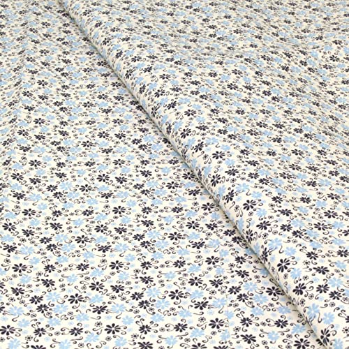Stoff Meterware Blüten Blumen Pflanzen Baumwolle - 1 Meter, geblümt, Blumenstoff, Blümchen, Kissen, Bettwäsche, Kinder, Bekleidung, Sommer, Basteln, Nähen, Deko, DIY (Blumen Lilla Hellblau) von Hans-Textil-Shop