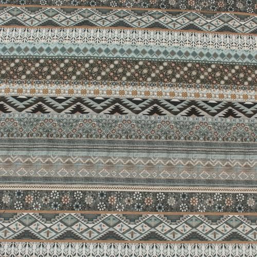 Stoff Meterware Blumen Streifenmuster Baumwolle Perkal - 1 Meter, Blumen, Dirndl, Tracht, Bekleidung, Kleid, Rock, Dirndlstoff, Trachtenstoff, Landhaus, Deko, Bordüre (Hellblau) von Hans-Textil-Shop
