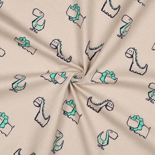 Stoff Meterware Kinderstoff Flanell Baumwolle - 1 Meter, Mädchen, Jungen, Kinder, Baby, Kleidung, Deko, Bettwäsche, Kissen, Schlafanzug, Pyjama, Deko (Dinos Beige) von Hans-Textil-Shop