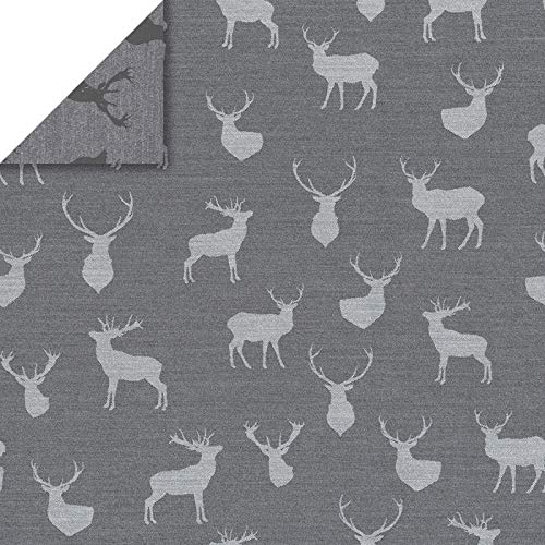 Stoff Meterware Hirsch Jacquard - Weihnachten, Winter, Decken, Plaids, Kinder, Deko, Tischdecke, Vorhänge, Kissen, Nähen, Basteln, DIY (Grau) von Hans-Textil-Shop