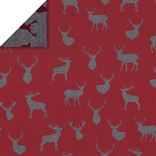 Stoff Meterware Hirsch Jacquard - Weihnachten, Winter, Decken, Plaids, Kinder, Deko, Tischdecke, Vorhänge, Kissen, Nähen, Basteln, DIY (Rot) von Hans-Textil-Shop