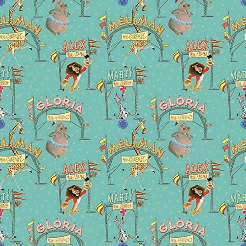 Stoff Meterware Kinderstoff Baumwollstoff Baumwolle - 1 Meter, Nähen, Bettwäsche, Kinder, Baby, Jungen, Mädchen, Bekleidung, Deko (Madagascar Party Blau Grün) von Hans-Textil-Shop
