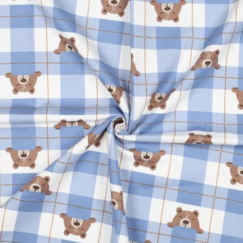 Stoff Meterware Kinderstoff Flanell Baumwolle - 1 Meter, Mädchen, Jungen, Kinder, Baby, Kleidung, Deko, Bettwäsche, Kissen, Schlafanzug, Pyjama, Deko (Schlafender Bär Hellblau) von Hans-Textil-Shop