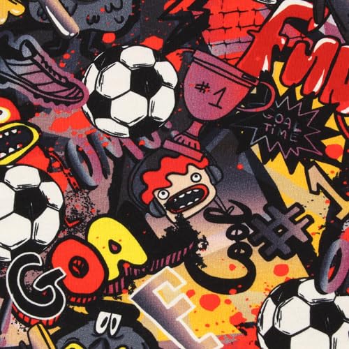Stoff Meterware Kinderstoff Jerseystoff - 1 Meter, Jersey, Nähen, Kinder, Baby, Jungen, Mädchen, Bekleidung, Shirt (Fußball Goal Fun) von Hans-Textil-Shop